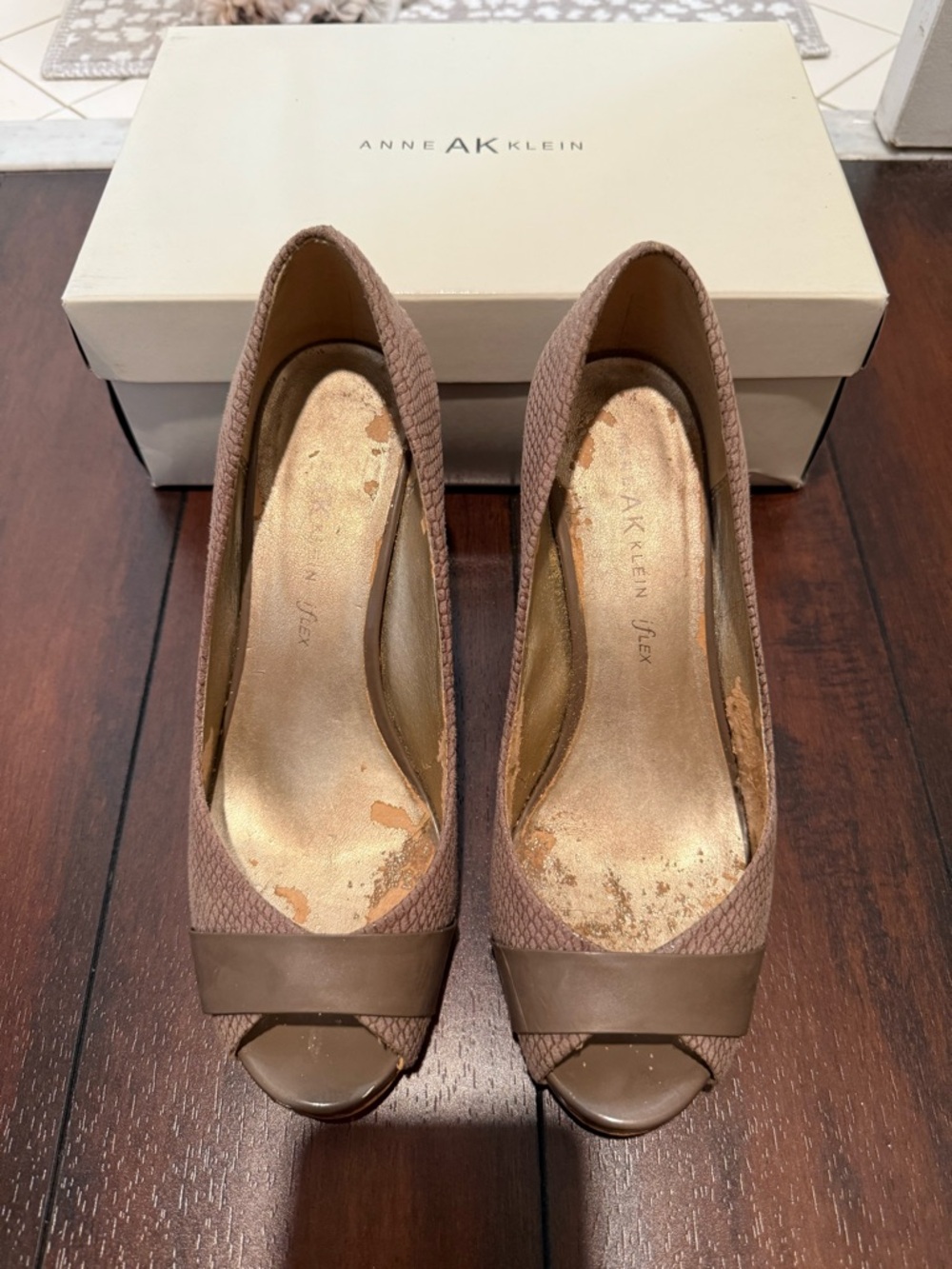 Anne Klein Taupe Brown Peep-Toe Pumps